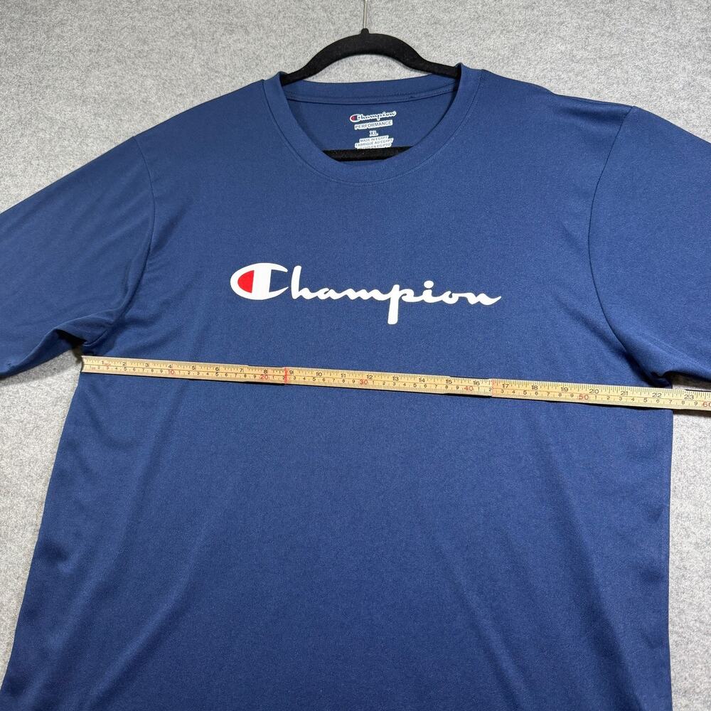 Champion Performance T-Shirt Mens XL Navy Blue Script Logo Crew Neck Lightweight - Picture 5 of 11
